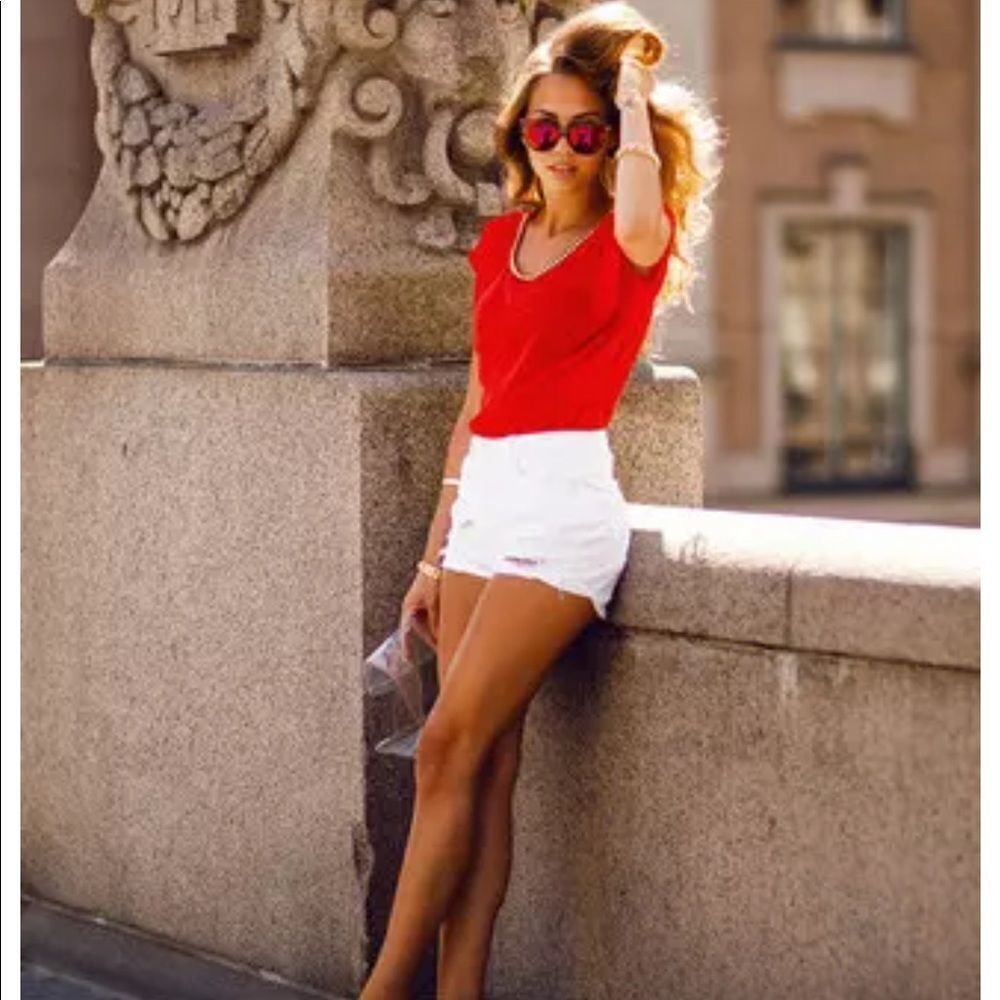 Joie Rancher 100% Silk Pocket Top Candy Red